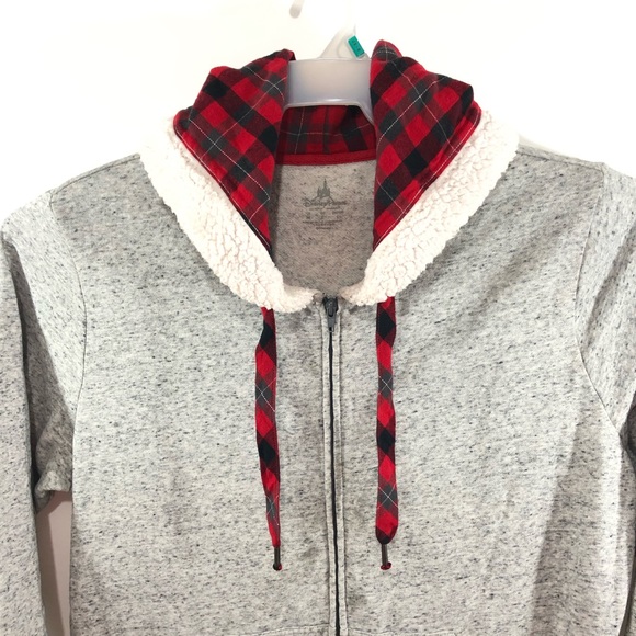 Disney Parks Minnie Mouse Gray Pullover Full Zip Sweater Hoodie Bow Ears Size M - Picture 9 of 11